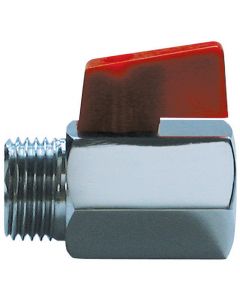 Mini Ball Valve Red Lever Handle - 1/4" Male - 1/4" Female 